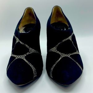 Rene Caovilla Black Suede Slip-in booties with crystals 4”heels